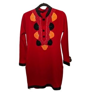 ❤️SALE❤ Samesh Kurta Burgundy Dress W/Velvet Embellishments Orange and Black M